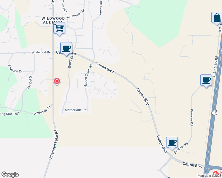 map of restaurants, bars, coffee shops, grocery stores, and more near 2710 Wilkie Drive in Rapid City