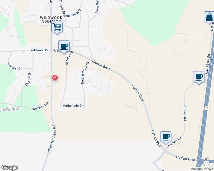 map of restaurants, bars, coffee shops, grocery stores, and more near 2831 Wilkie Drive in Rapid City