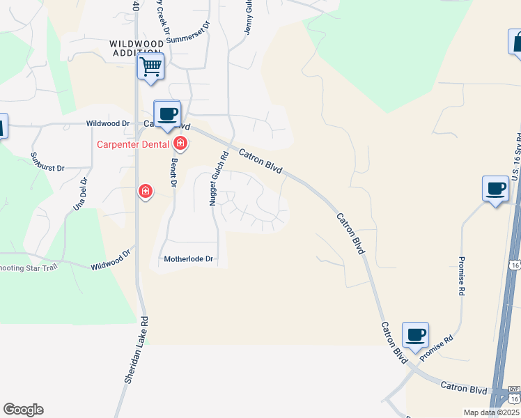 map of restaurants, bars, coffee shops, grocery stores, and more near 2831 Wilkie Drive in Rapid City