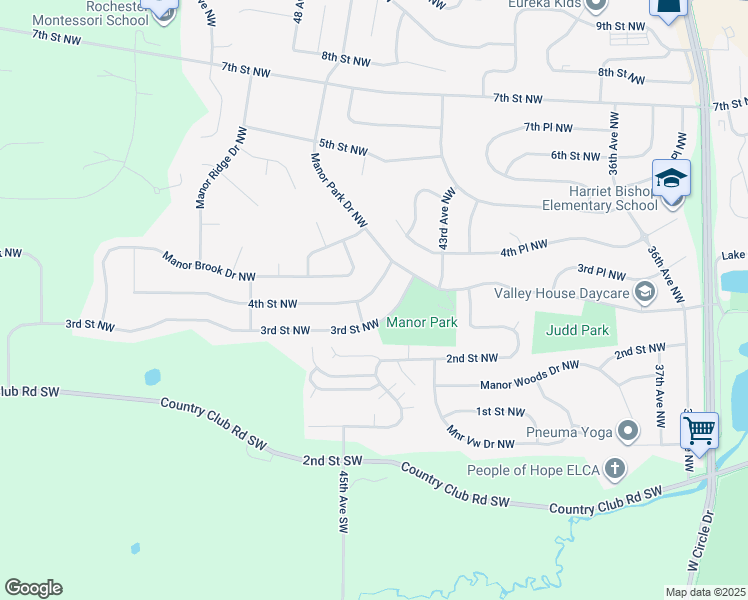map of restaurants, bars, coffee shops, grocery stores, and more near 4418 4th Street Northwest in Rochester