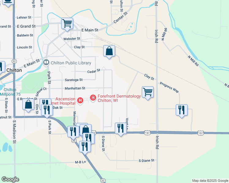 map of restaurants, bars, coffee shops, grocery stores, and more near 517 Donna Street in Chilton