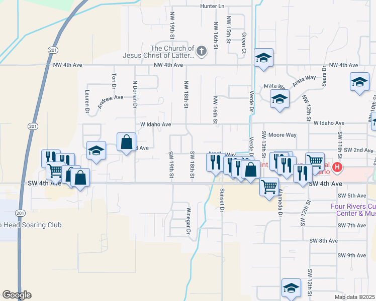 map of restaurants, bars, coffee shops, grocery stores, and more near 1825 Arcata Way in Ontario