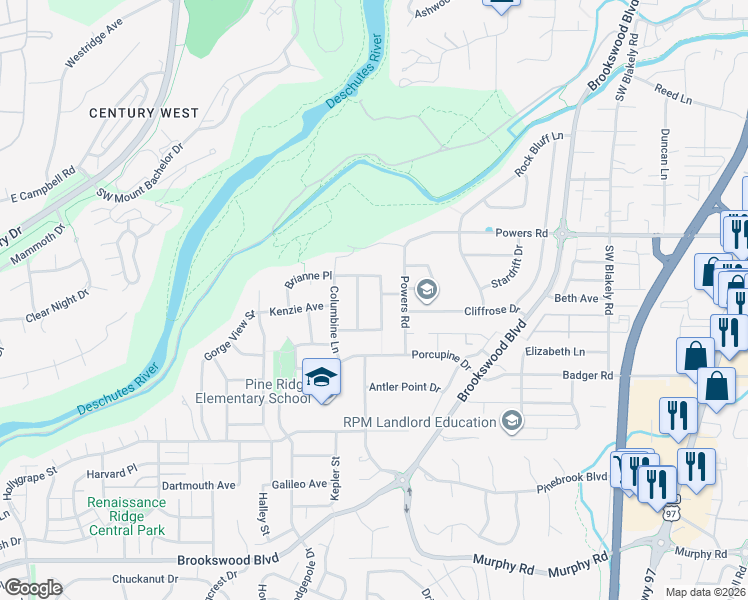 map of restaurants, bars, coffee shops, grocery stores, and more near 19906 Quail Pine Loop in Bend