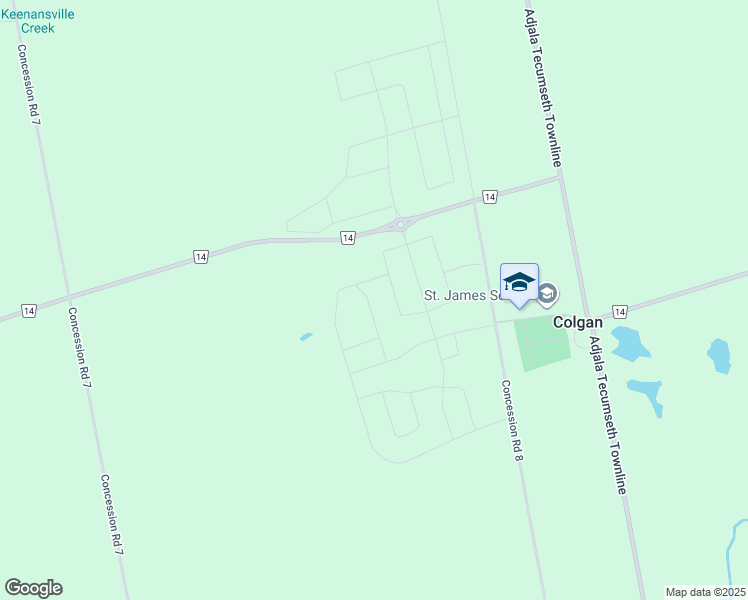 map of restaurants, bars, coffee shops, grocery stores, and more near 21 Wintergreen Lane in Simcoe County