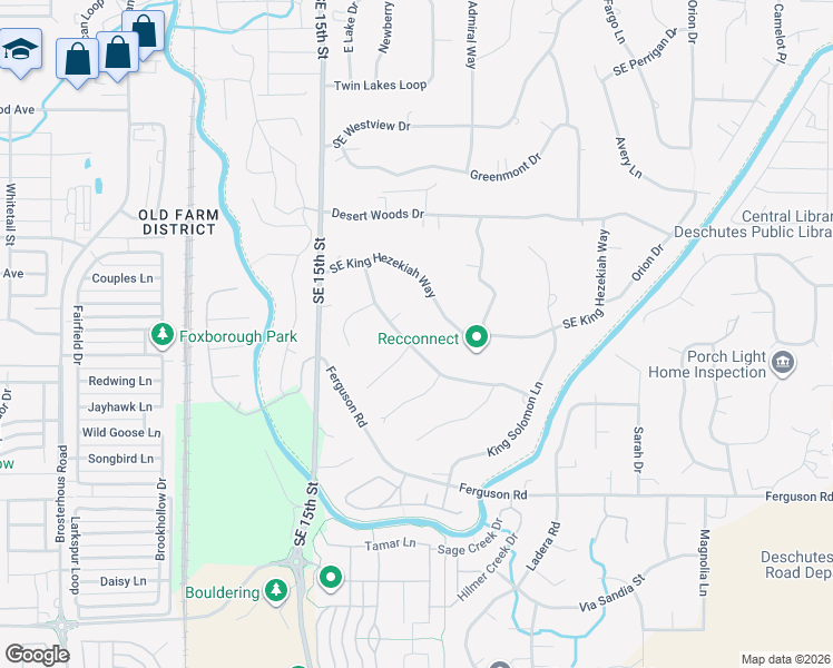 map of restaurants, bars, coffee shops, grocery stores, and more near 20892 King David Avenue in Bend
