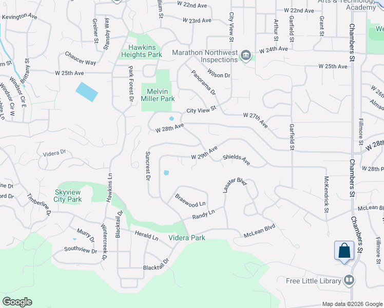 map of restaurants, bars, coffee shops, grocery stores, and more near 2455 West 29th Avenue in Eugene