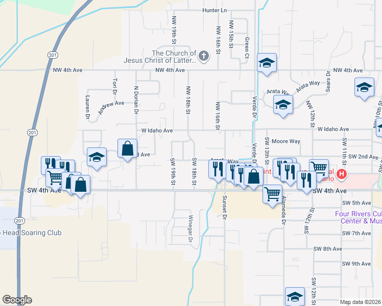 map of restaurants, bars, coffee shops, grocery stores, and more near 1825 Arcata Way in Ontario