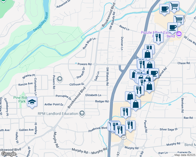 map of restaurants, bars, coffee shops, grocery stores, and more near 20052 Mount Hope Lane in Bend