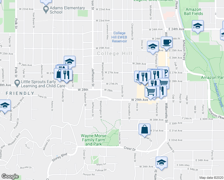 map of restaurants, bars, coffee shops, grocery stores, and more near 435 Lorane Highway in Eugene