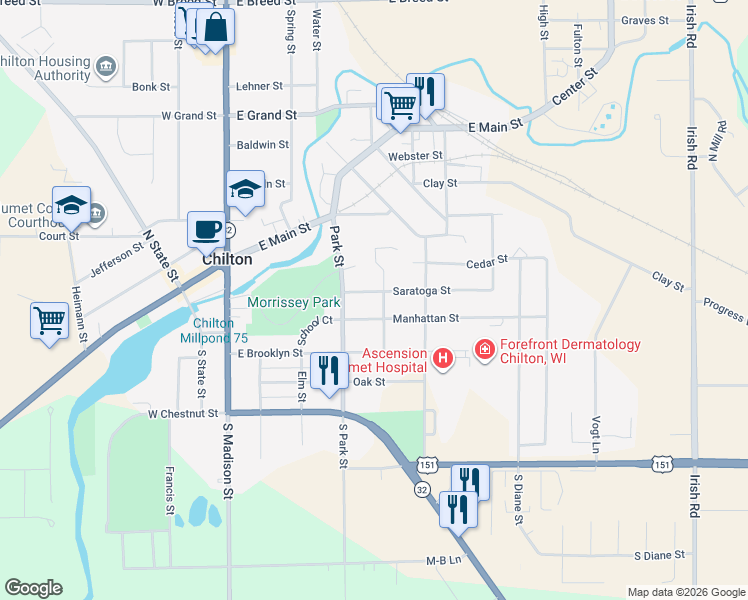 map of restaurants, bars, coffee shops, grocery stores, and more near 228 Saratoga Street in Chilton