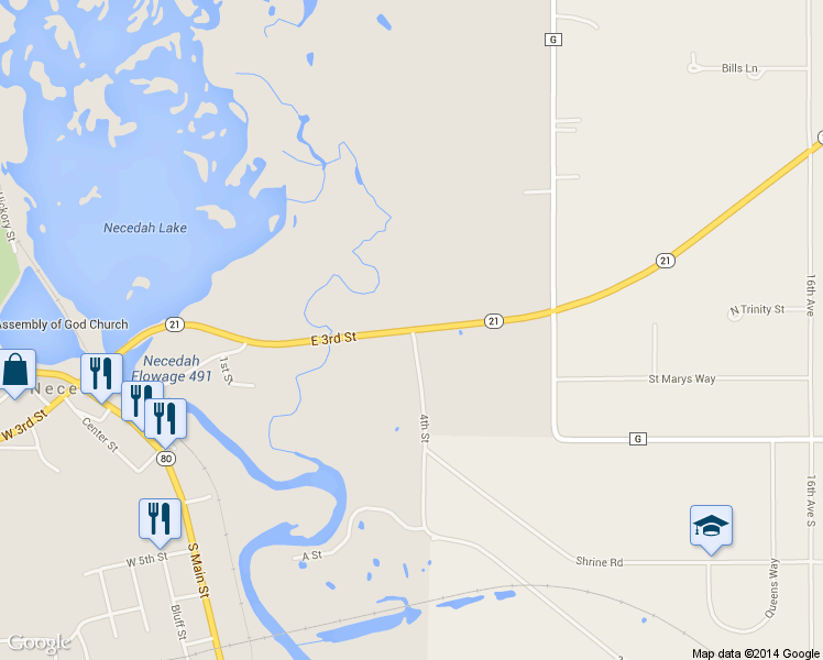 map of restaurants, bars, coffee shops, grocery stores, and more near 700 East 3rd Street in Necedah