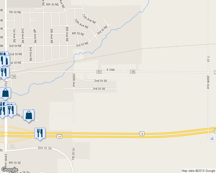 map of restaurants, bars, coffee shops, grocery stores, and more near 1103 3rd Street Southeast in Kasson