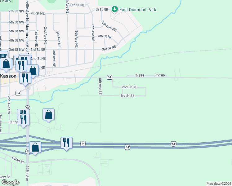 map of restaurants, bars, coffee shops, grocery stores, and more near 905 3rd Street Southeast in Kasson