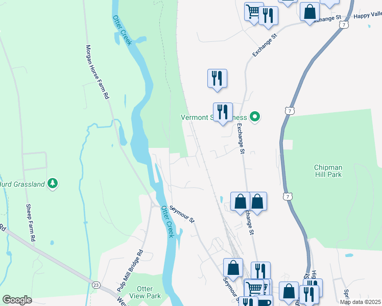 map of restaurants, bars, coffee shops, grocery stores, and more near 9 Jackson Lane in Middlebury