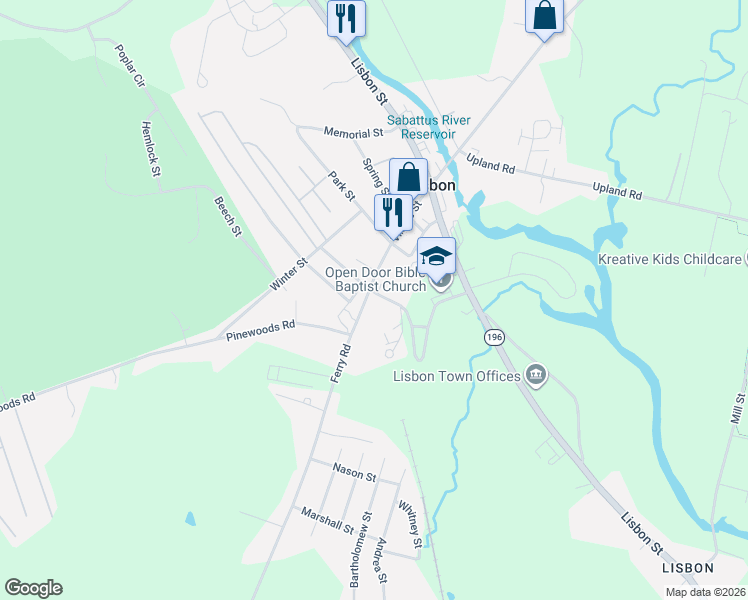 map of restaurants, bars, coffee shops, grocery stores, and more near 44 Village Street in Lisbon