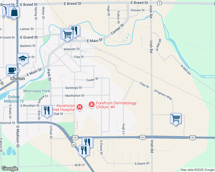 map of restaurants, bars, coffee shops, grocery stores, and more near 320 Donna Street in Chilton