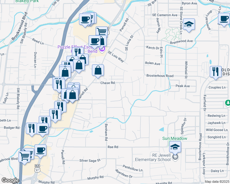 map of restaurants, bars, coffee shops, grocery stores, and more near 61360 Eena Court in Bend