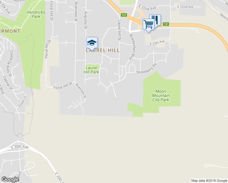 map of restaurants, bars, coffee shops, grocery stores, and more near 2780 Pinerock Drive in Eugene