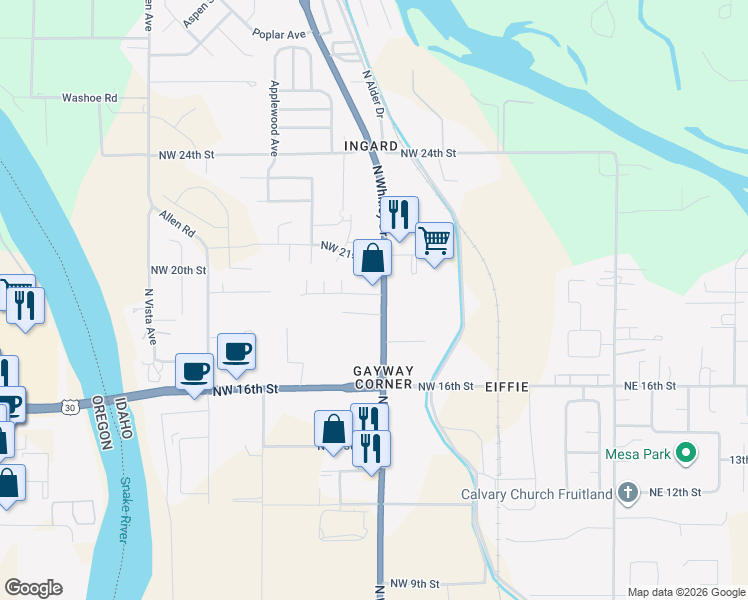 map of restaurants, bars, coffee shops, grocery stores, and more near 1823 U.S. 95 in Fruitland