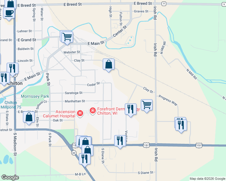 map of restaurants, bars, coffee shops, grocery stores, and more near 320 Donna Street in Chilton