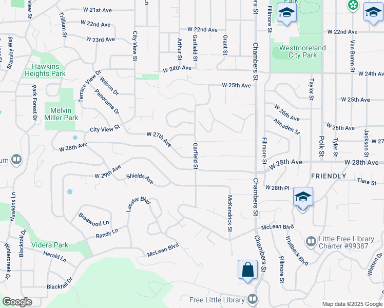 map of restaurants, bars, coffee shops, grocery stores, and more near 2015 West 27th Avenue in Eugene