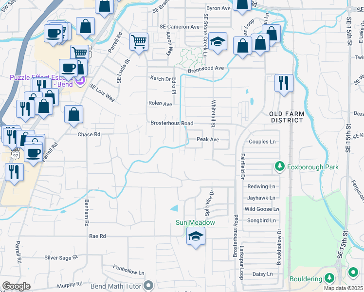 map of restaurants, bars, coffee shops, grocery stores, and more near 61346 Wecoma Court in Bend