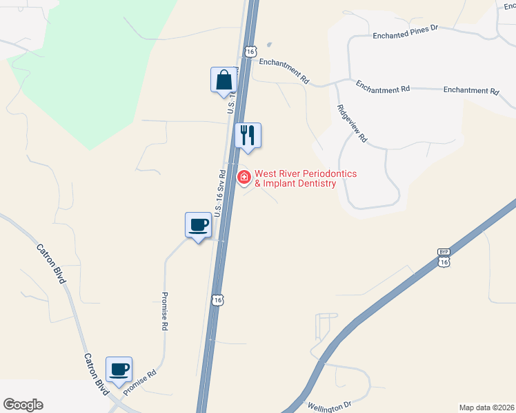 map of restaurants, bars, coffee shops, grocery stores, and more near 1657 Tablerock Road in Rapid City