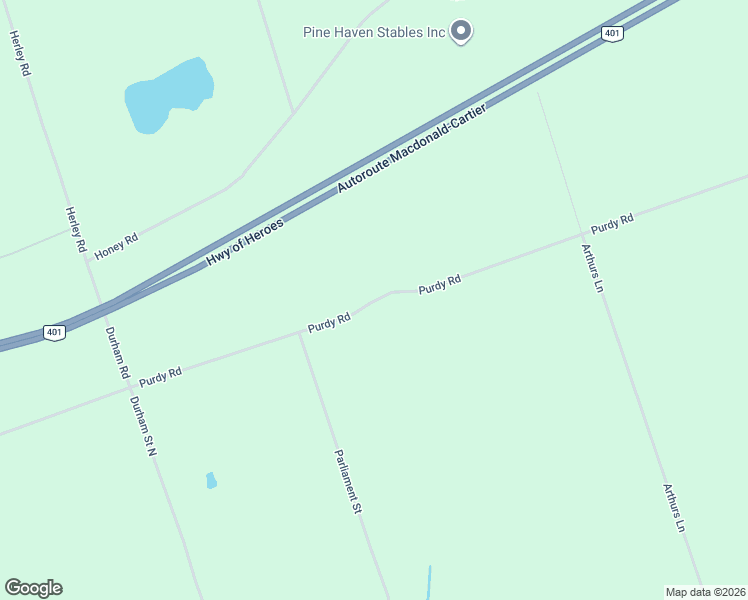 map of restaurants, bars, coffee shops, grocery stores, and more near Purdy Road in Cramahe