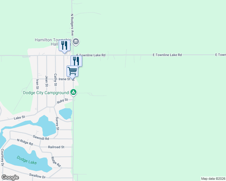 map of restaurants, bars, coffee shops, grocery stores, and more near 7498-7606 East Townline Lake Road in Harrison