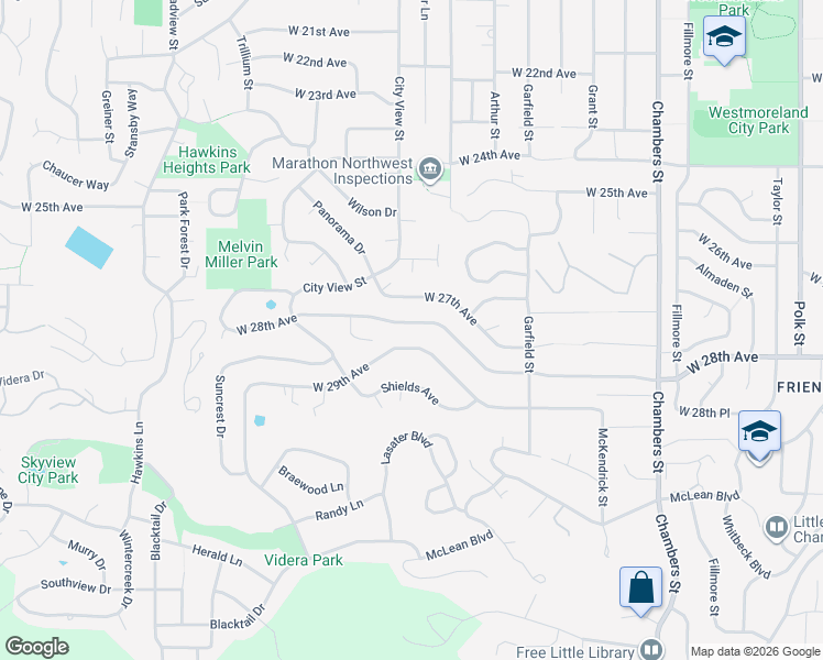 map of restaurants, bars, coffee shops, grocery stores, and more near 2275 West 29th Avenue in Eugene