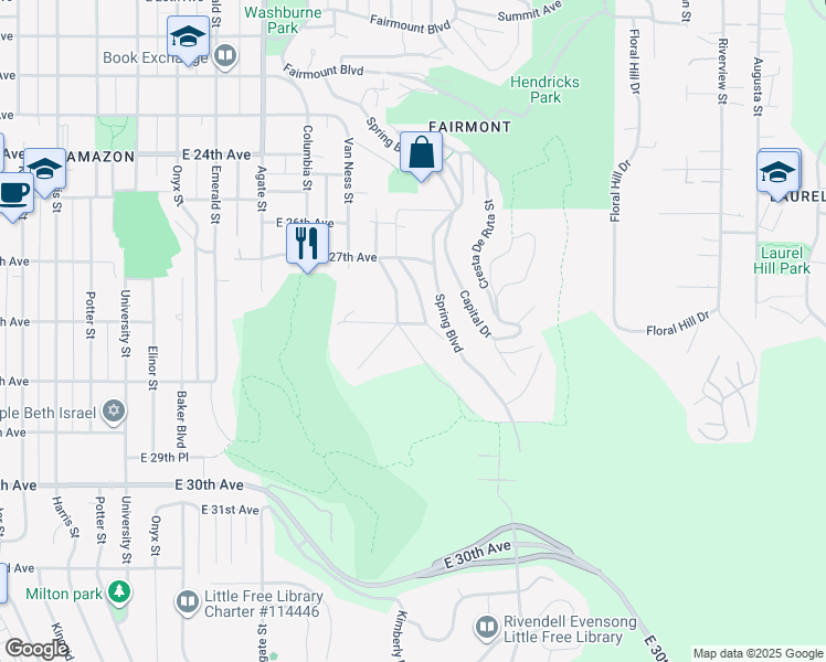map of restaurants, bars, coffee shops, grocery stores, and more near 2815 Arline Way in Eugene