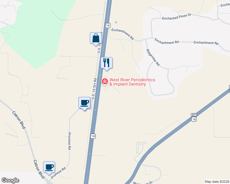 map of restaurants, bars, coffee shops, grocery stores, and more near 1657 Tablerock Road in Rapid City