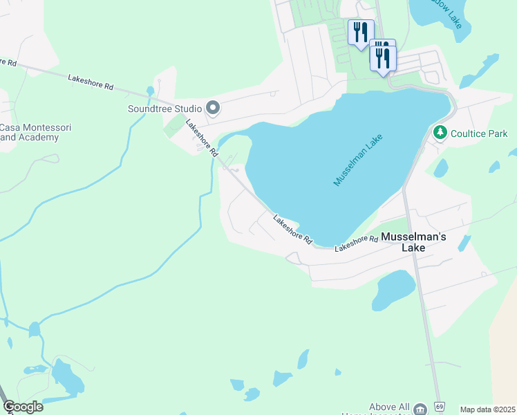 map of restaurants, bars, coffee shops, grocery stores, and more near 5745 Lakeshore Road in Whitchurch-Stouffville