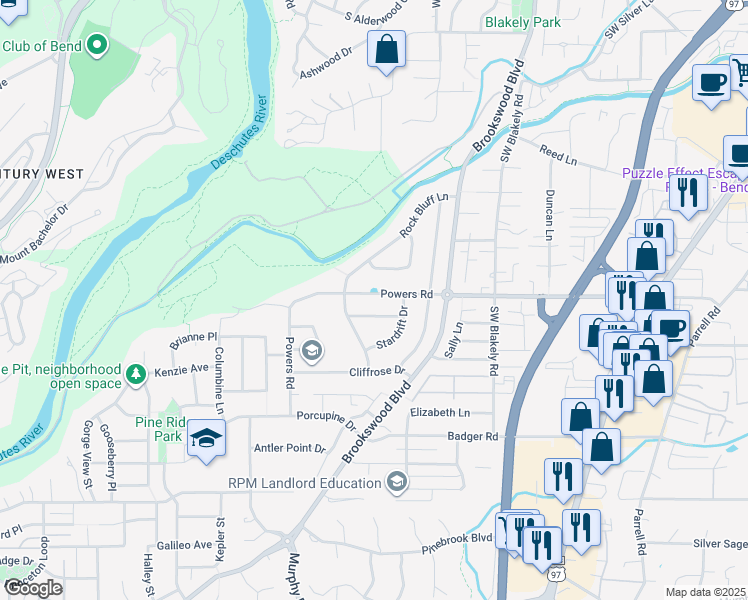 map of restaurants, bars, coffee shops, grocery stores, and more near 19975 Covey Lane in Bend