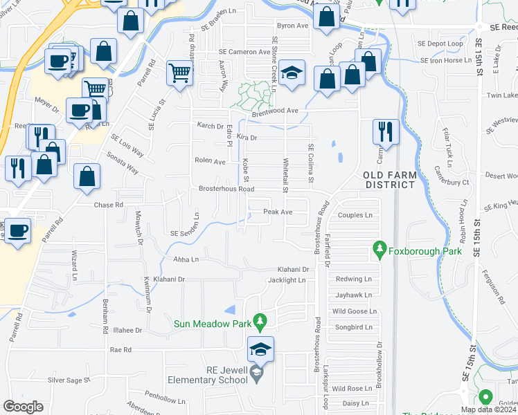 map of restaurants, bars, coffee shops, grocery stores, and more near 20518 Peak Avenue in Bend