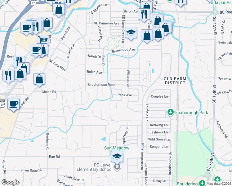 map of restaurants, bars, coffee shops, grocery stores, and more near 61408 Brosterhous Road in Bend