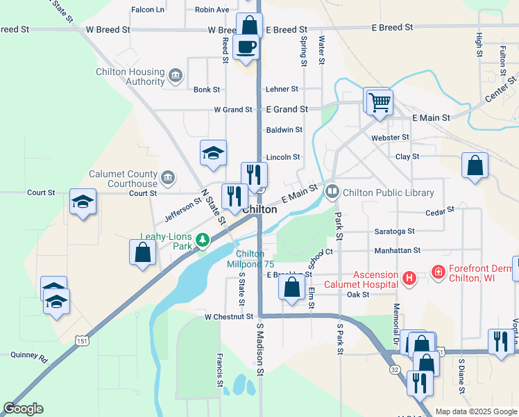 map of restaurants, bars, coffee shops, grocery stores, and more near in Chilton