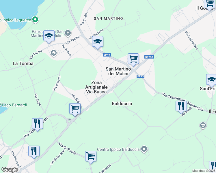 map of restaurants, bars, coffee shops, grocery stores, and more near 2106 Via Marecchiese in Provincia di Rimini