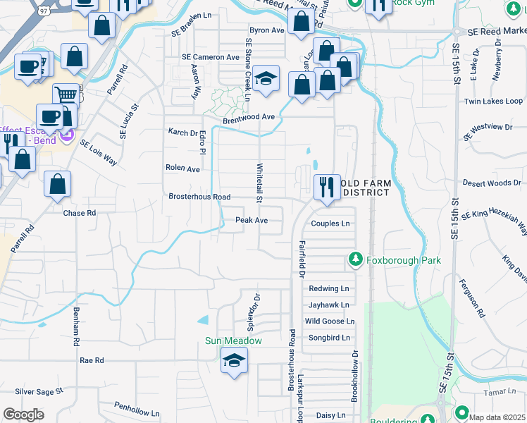 map of restaurants, bars, coffee shops, grocery stores, and more near 20509 Prospector Loop in Bend