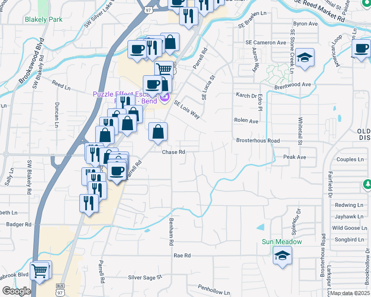 map of restaurants, bars, coffee shops, grocery stores, and more near 20373 Travelers Place in Bend