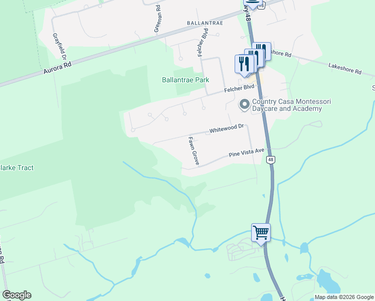 map of restaurants, bars, coffee shops, grocery stores, and more near 12 Fawn Grove in Whitchurch-Stouffville
