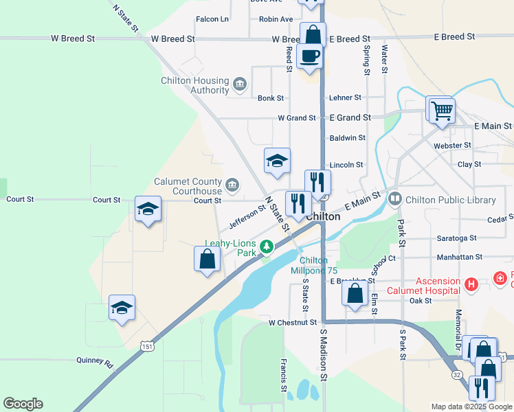 map of restaurants, bars, coffee shops, grocery stores, and more near 113 Court Street in Chilton