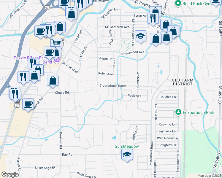 map of restaurants, bars, coffee shops, grocery stores, and more near 61394 Franke Lane in Bend