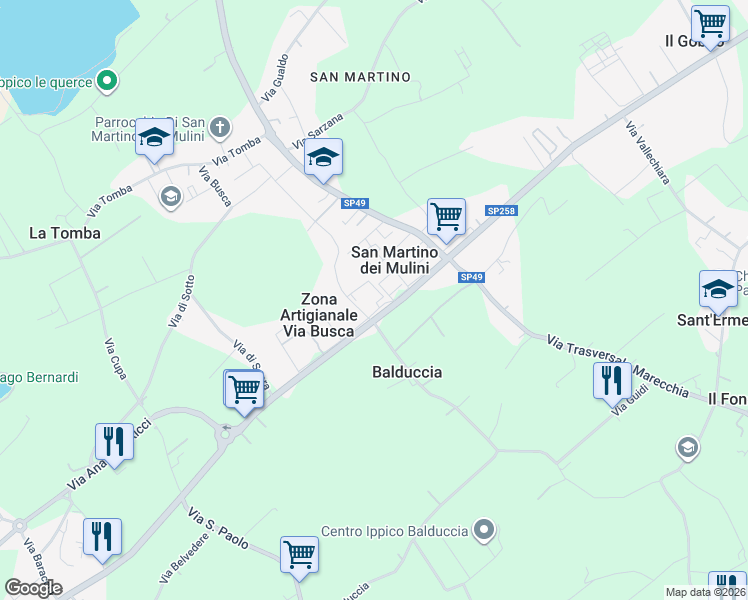 map of restaurants, bars, coffee shops, grocery stores, and more near 2106 Via Marecchiese in Provincia di Rimini