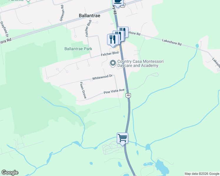 map of restaurants, bars, coffee shops, grocery stores, and more near 15 Pine Vista Avenue in Whitchurch-Stouffville