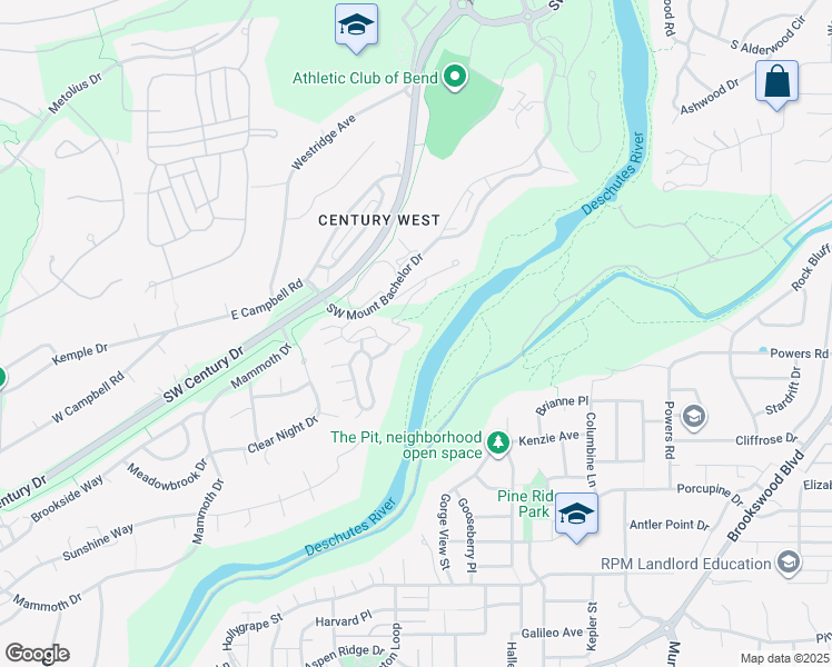 map of restaurants, bars, coffee shops, grocery stores, and more near 61327 Wild Rapids Drive in Bend