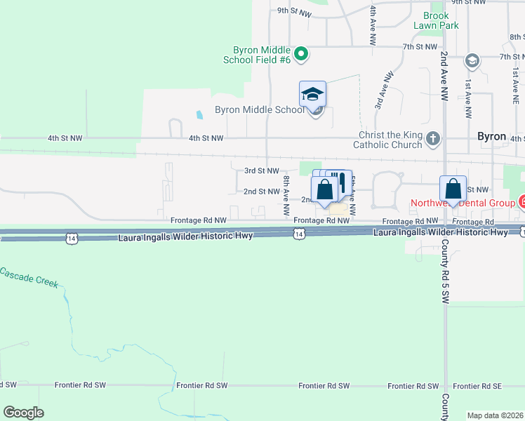 map of restaurants, bars, coffee shops, grocery stores, and more near 967 Frontage Road Northwest in Byron
