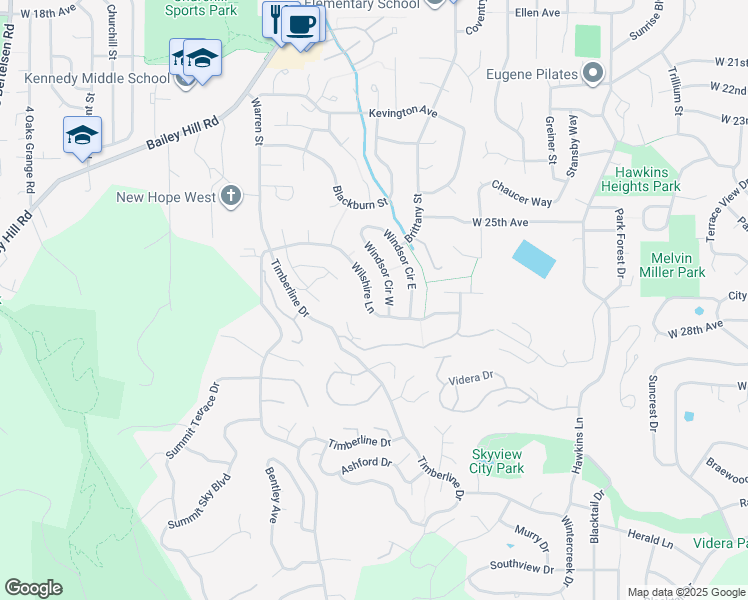 map of restaurants, bars, coffee shops, grocery stores, and more near 3647 Wilshire Lane in Eugene