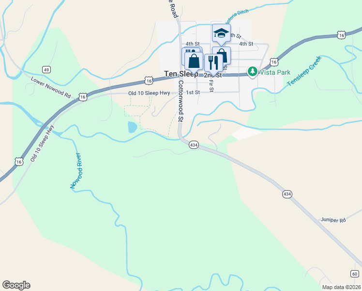 map of restaurants, bars, coffee shops, grocery stores, and more near Wyoming 434 in Ten Sleep