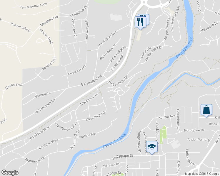 map of restaurants, bars, coffee shops, grocery stores, and more near 19659 Wild Water Court in Bend